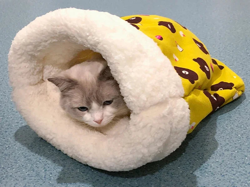 Cat Sleeping Bag Soft Cuddly Fluffy Feel Thickened Pet Pocket Type Quilt Bed Kitten Puppy Soft Comfortable Nest Pet Supplies