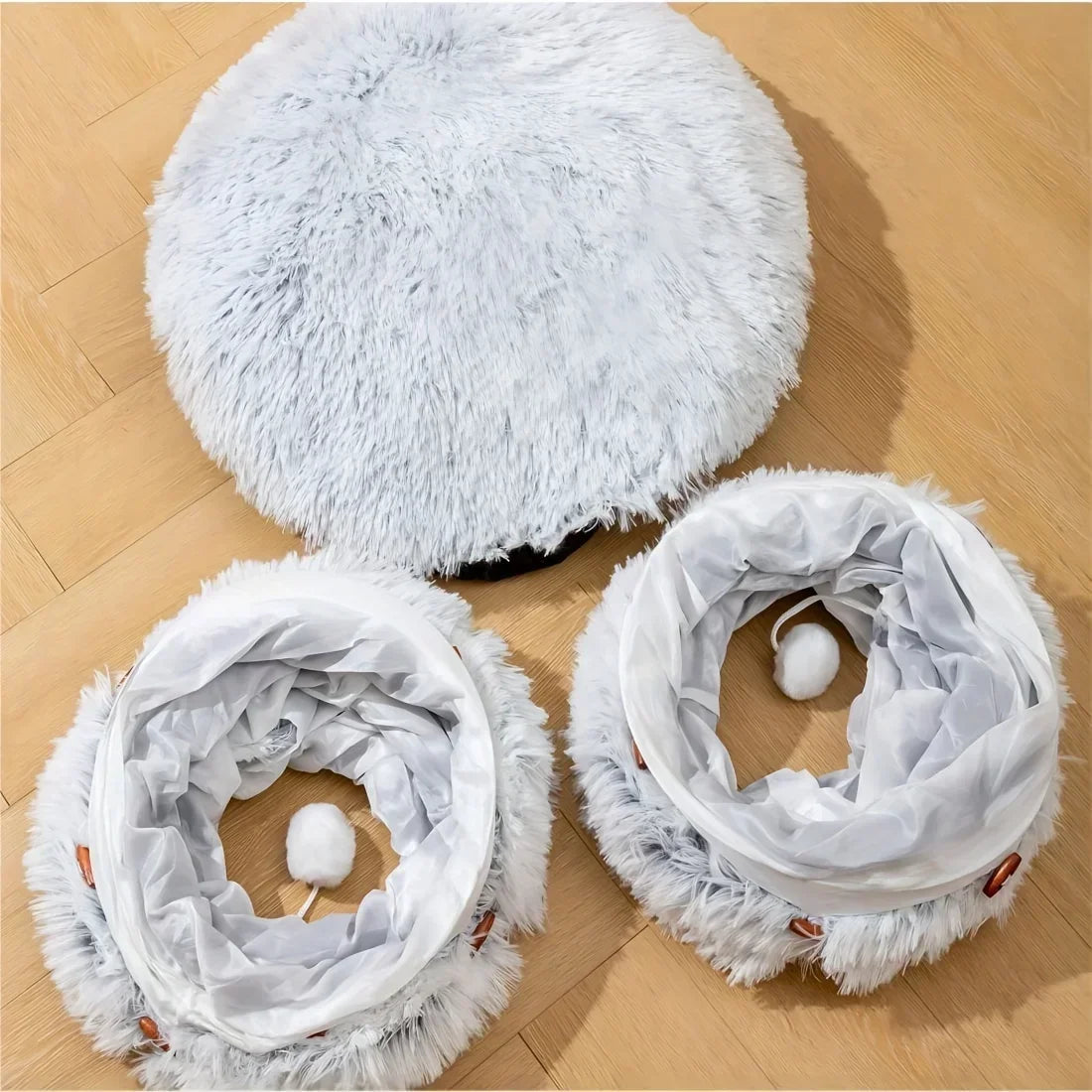 2 In1 Round Cat Beds House Funny Cat Tunnel Toy Soft Long Plush Dog Bed For Small Dogs Basket Kittens Bed Mat Kennel Deep Sleep